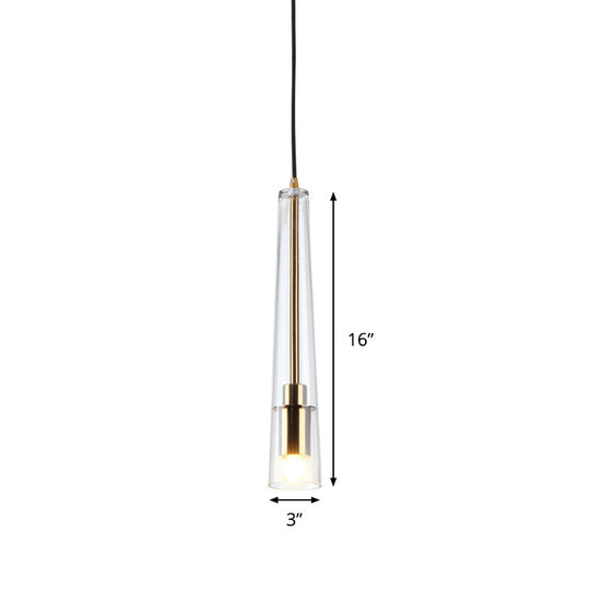 Modern Clear Glass Hanging Lamp Kit - Tubular 1-Head Gold Pendant Light For Dining Room