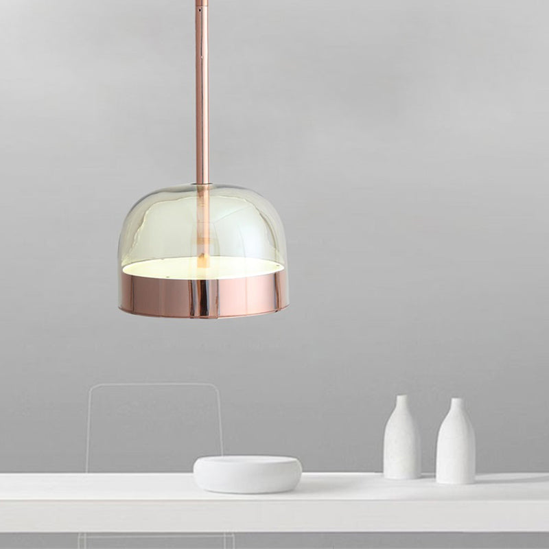 Hanging Ceiling Light Kit: Clear Glass Dome Pendant With Postmodern Copper Finish