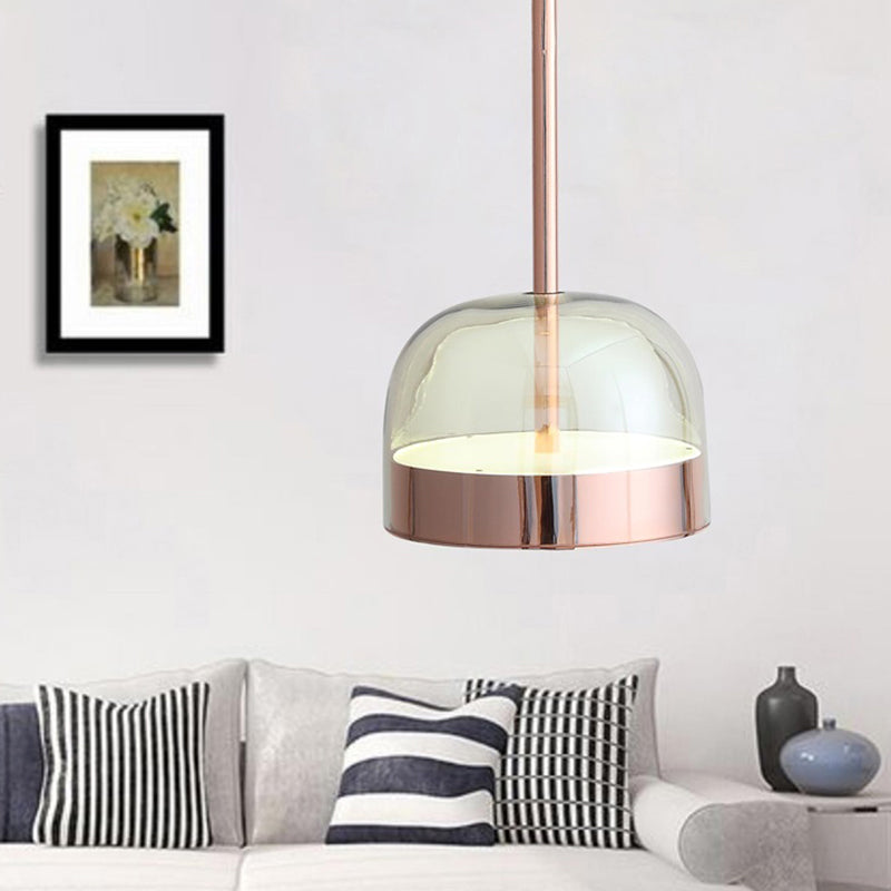 Postmodern Clear Glass Dome Ceiling Light - 1 Head Copper Pendant Kit
