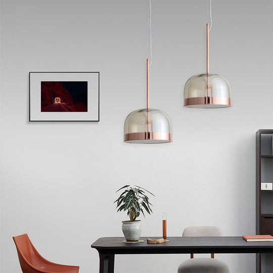 Hanging Ceiling Light Kit: Clear Glass Dome Pendant With Postmodern Copper Finish