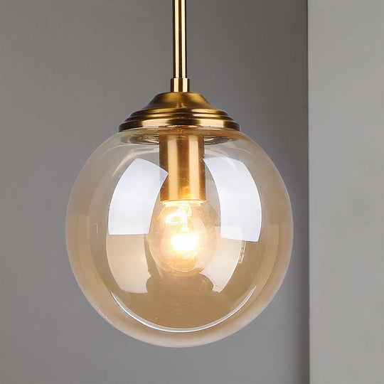 Globe Pendant Light Fixture With Amber Clear & Smoke Gray Glass For Bedroom