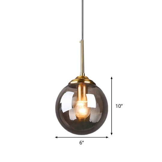 Globe Pendant Light Fixture With Amber Clear & Smoke Gray Glass For Bedroom