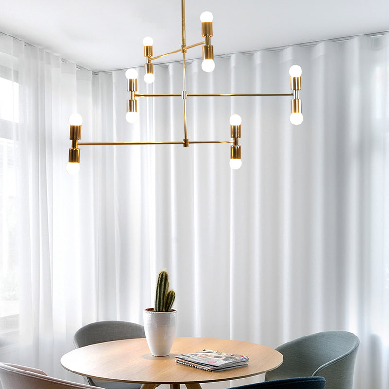 Modern 12-Light Tiered Metal Ceiling Light: Black/Gold Chandelier for Living Room