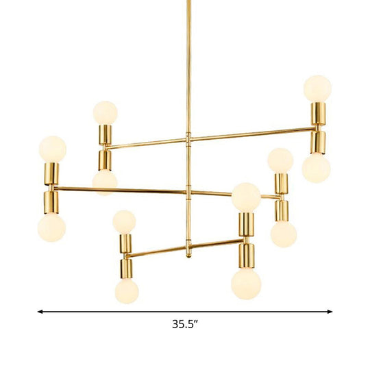 Modern Gold 12-Light 3-Tier Metal Hanging Chandelier Lamp Kit for Bedroom