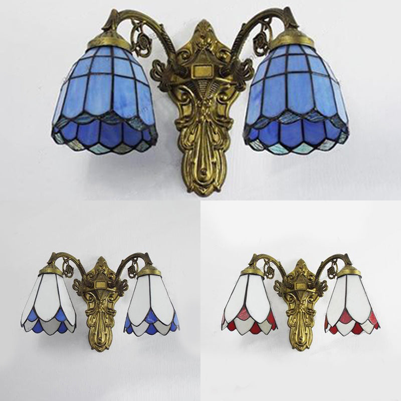 Tiffany Style Stained Glass Wall Sconce Light In Red/White/Blue - Perfect For Bedroom Lighting