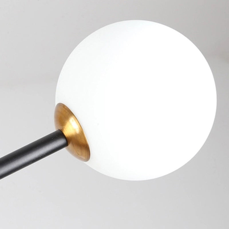 Minimalist Metal Hanging Lamp With Globe Opal Glass Shades - Black Chandelier Light (6 Heads)