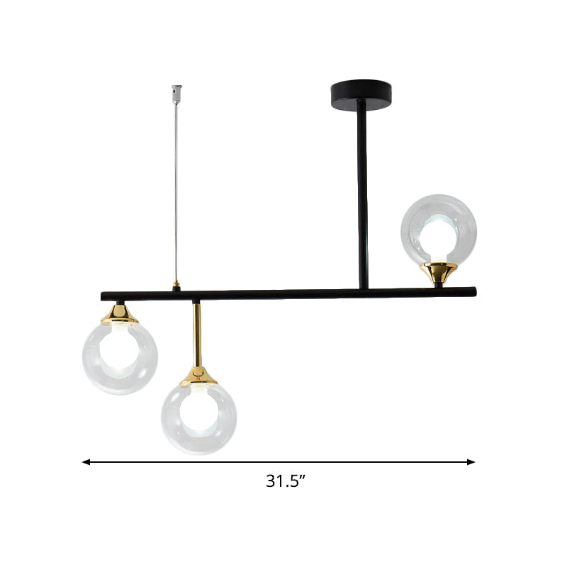 Modern Clear Glass Pendant Light Fixture: 3-Bulb Globe Island Lighting In Black For Dining Room
