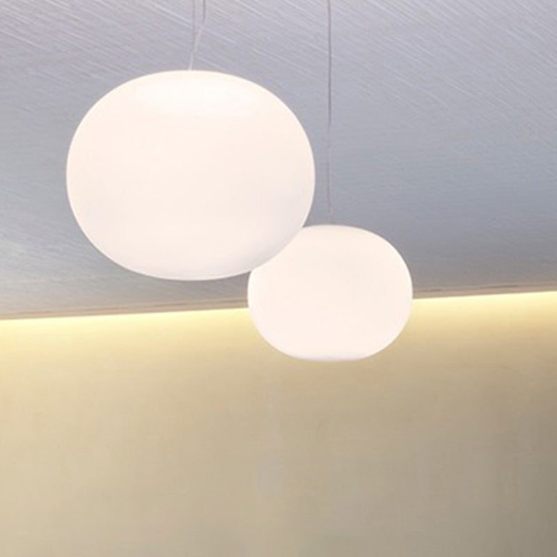 Minimalist White Glass Oval Pendant Lamp - 1 Head, 9.5"/18" Wide Hanging Light for Dining Room