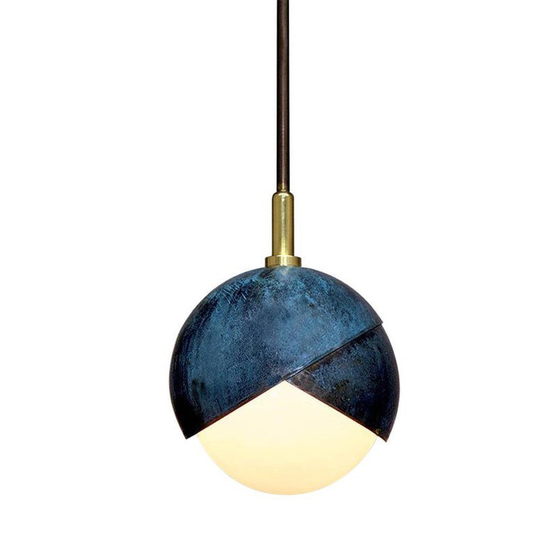 Postmodern Metal 1-Head Blue Hanging Lamp - Semi Sphere Shade Pendant 5.5/9.5 Wide