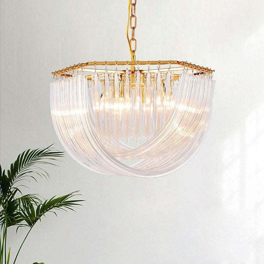 Curved Prism Glass Dome Chandelier - Modern Brass Hanging Light 4/6 Heads 19.5/25.5 Wide / 19.5