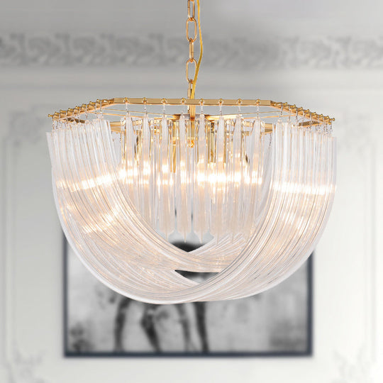 Modern Prism Glass Dome Chandelier with Brass Finish, 4/6 Lights, 19.5"/25.5" Wide