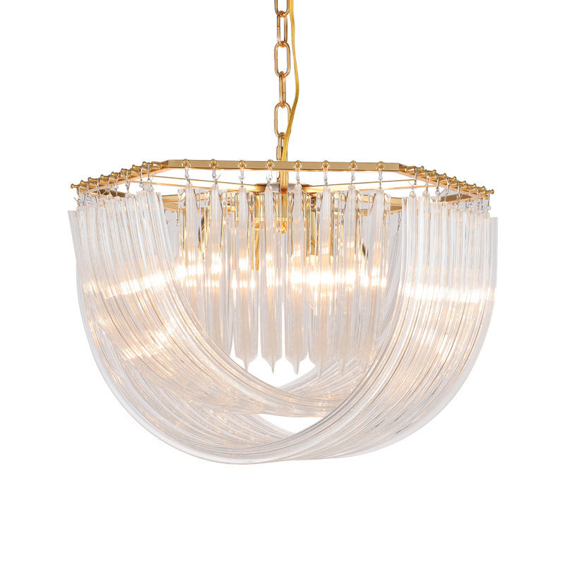Curved Prism Glass Dome Chandelier - Modern Brass Hanging Light 4/6 Heads 19.5/25.5 Wide