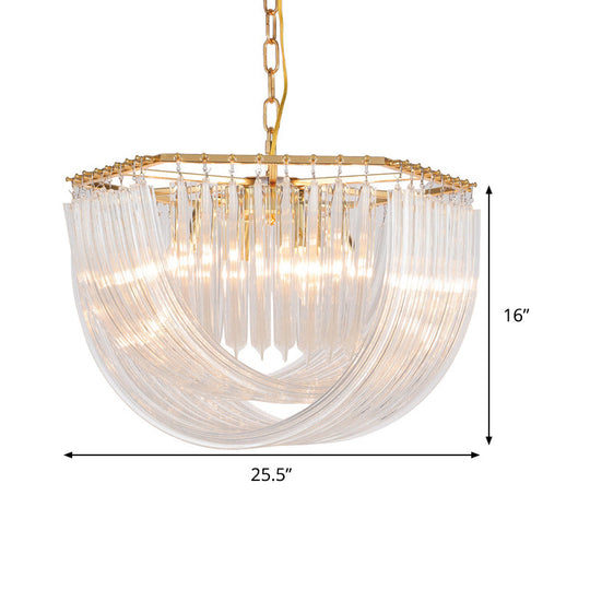 Curved Prism Glass Dome Chandelier - Modern Brass Hanging Light 4/6 Heads 19.5/25.5 Wide