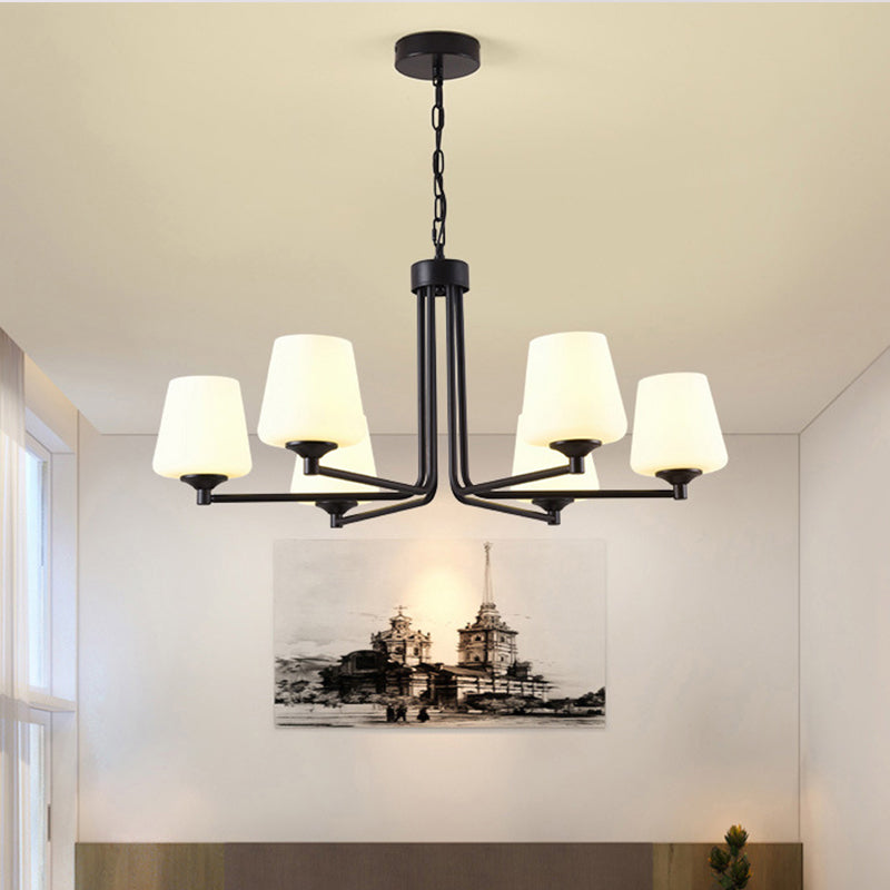 Nordic Cone Ceiling Pendant Light - White Glass 6/8/10 Heads Black Finish Stylish And Elegant For