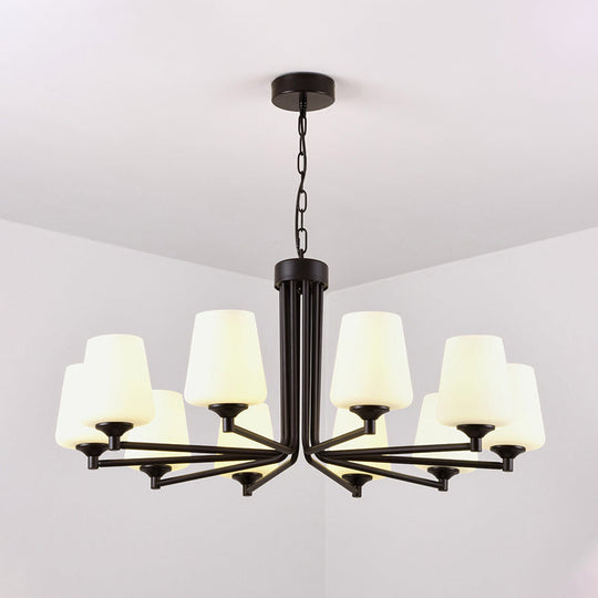 Nordic Cone Ceiling Pendant Light - White Glass 6/8/10 Heads Black Finish Stylish And Elegant For