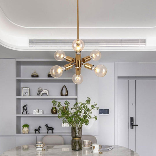Golden 6-Head Metal Chandelier Pendant Light For Dining Room - Modernist Style