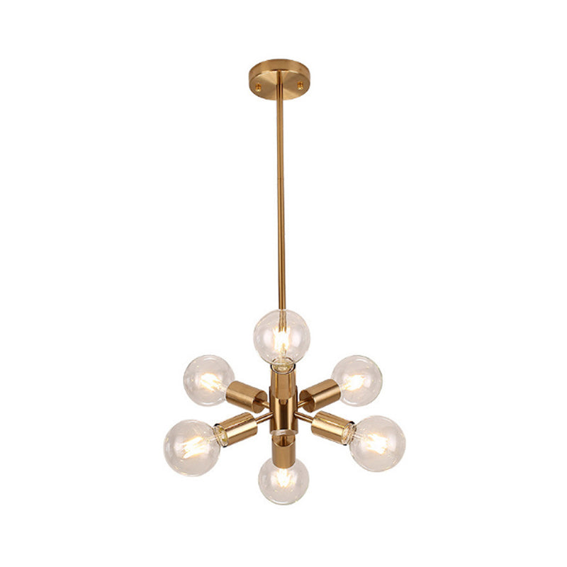 Modernist Style Metal Chandelier with 6 Golden Hanging Pendant Lights for Dining Room
