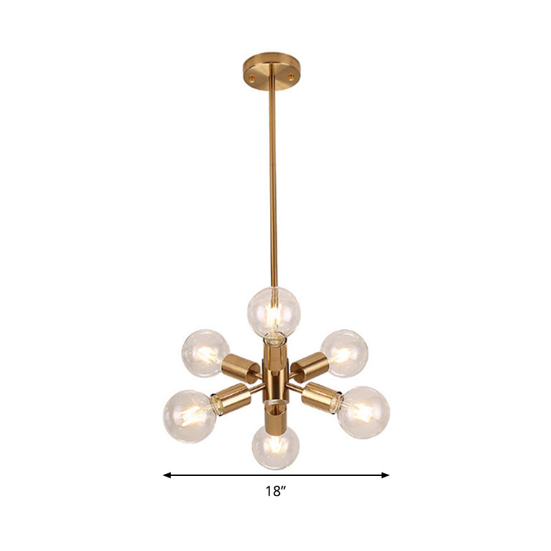 Golden 6-Head Metal Chandelier Pendant Light For Dining Room - Modernist Style