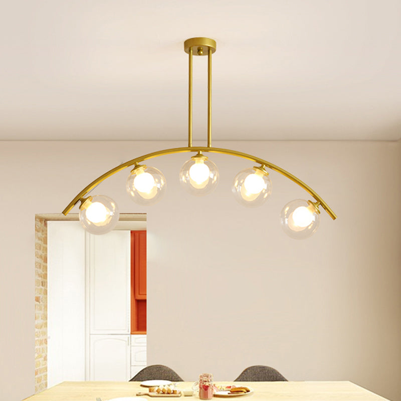 Modern Metal Arc Chandelier With Glass Ball Shades - 5/7/9 Light Pendant Ceiling Fixture 5 / Clear