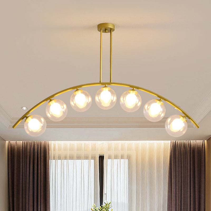 Modern Metal Arc Chandelier With Glass Ball Shades - 5/7/9 Light Pendant Ceiling Fixture 7 / Clear