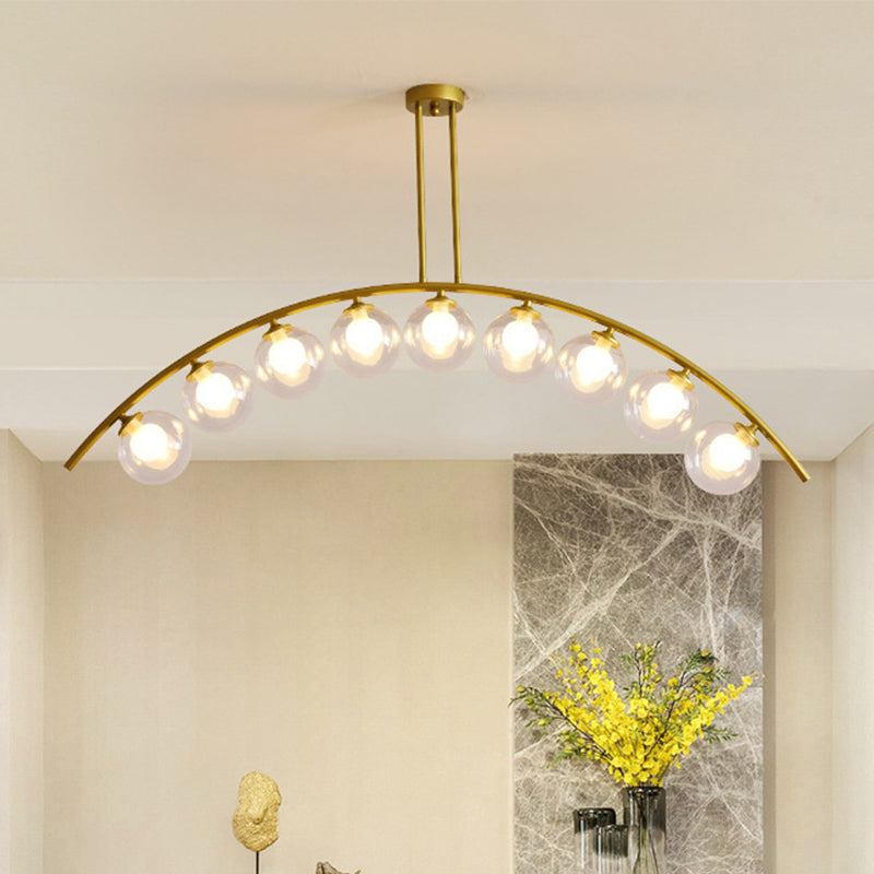 Modern Metal Arc Chandelier With Glass Ball Shades - 5/7/9 Light Pendant Ceiling Fixture 9 / Clear