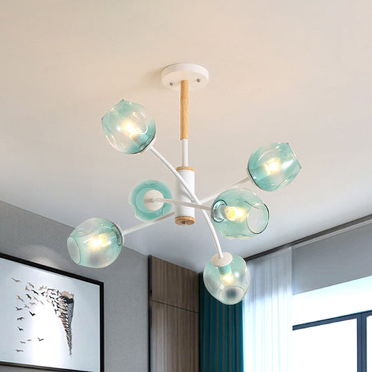Contemporary Dome Living Room Chandelier: Blue/Tan Glass, 6/8 Lights, Stylish Pendant Light