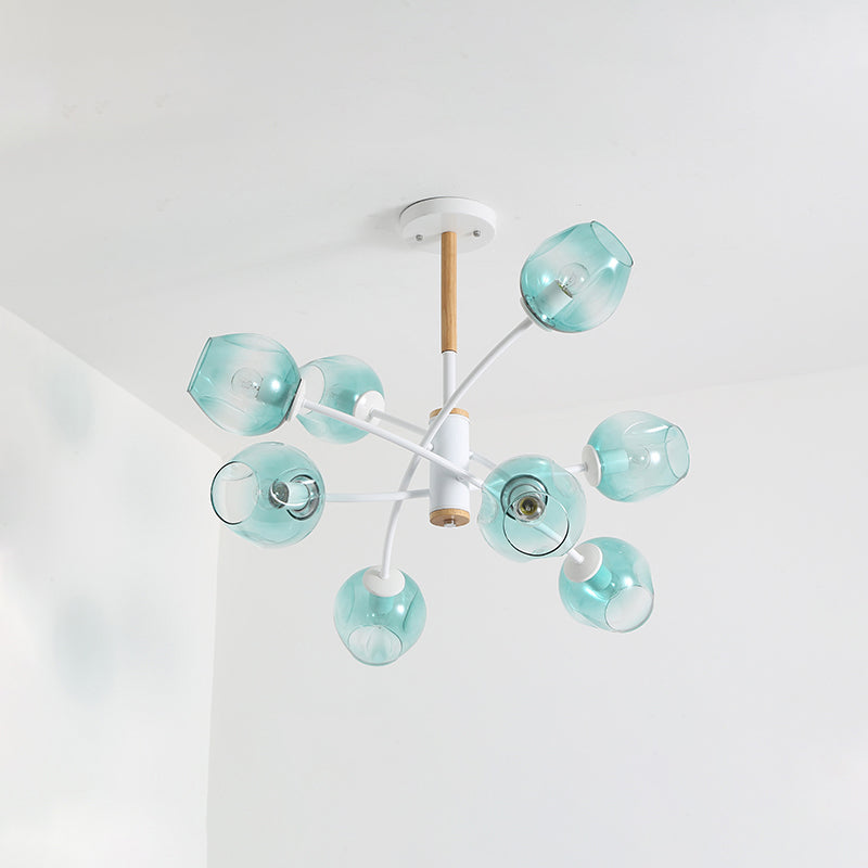 Contemporary Dome Living Room Chandelier: Blue/Tan Glass, 6/8 Lights, Stylish Pendant Light
