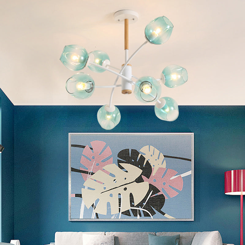 Contemporary Dome Chandelier With Blue/Tan Glass 6/8 Lights - Stylish Pendant Light For Living Room