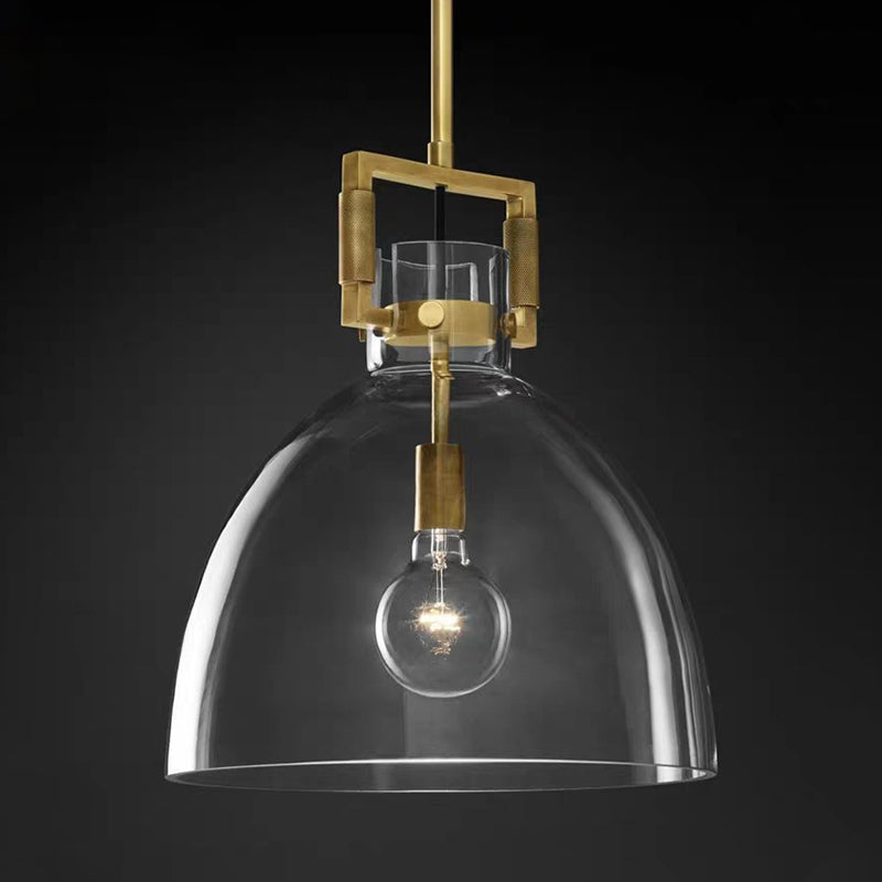 Postmodern 1 Head Pendant Light Brass Hanging Lamp Dome/Globe/Cone with Clear Glass Shade, 12"/12.5"/14" Wide