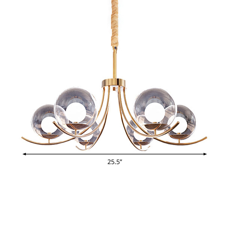 Modern Style Clear Glass Ball Chandelier - Golden Hanging Lamp with Curved Arm (6/8/10 Heads)