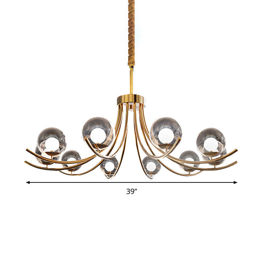 Modern Clear Glass Ball Chandelier With Curved Arm - 6/8/10 Heads Golden Hanging Lamp