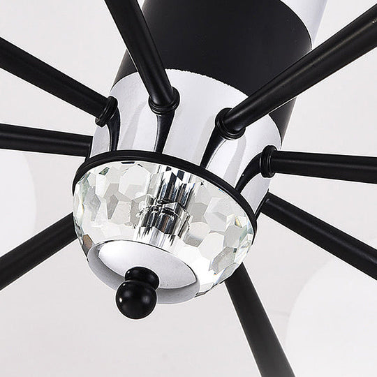 Modern Ivory Glass Globe Chandelier Pendant Light - 3/6/8 Lights, Black