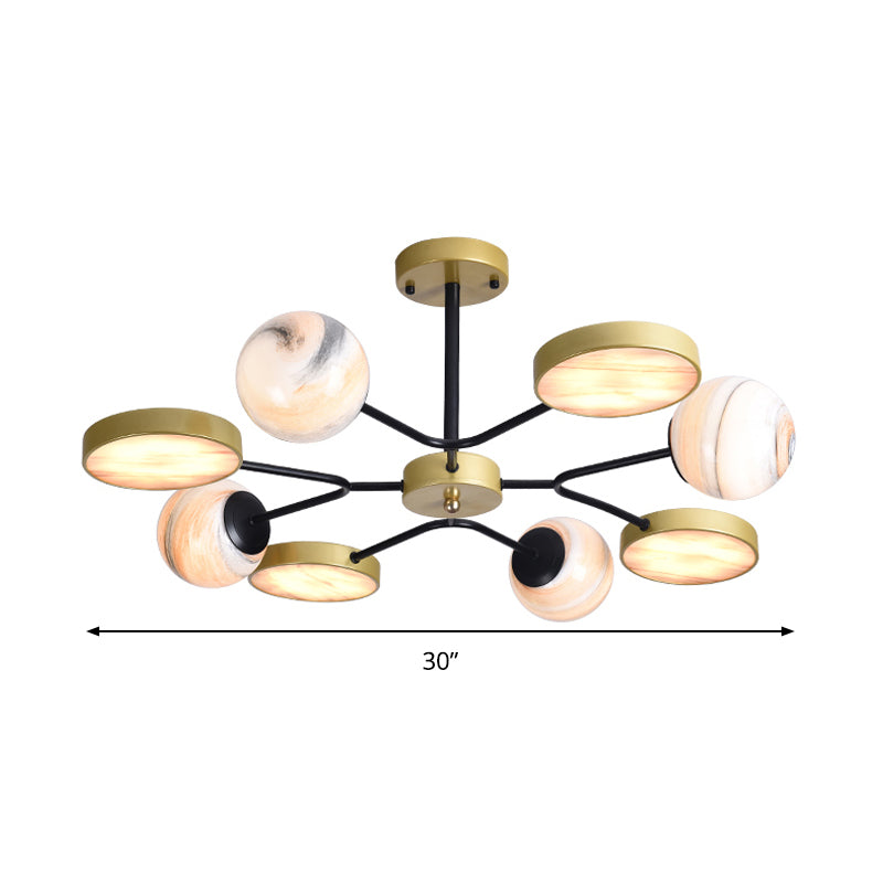Hand Blown Glass Round Chandelier Light - Contemporary Pendant Lighting Fixture in Gold (6/8 Lights)