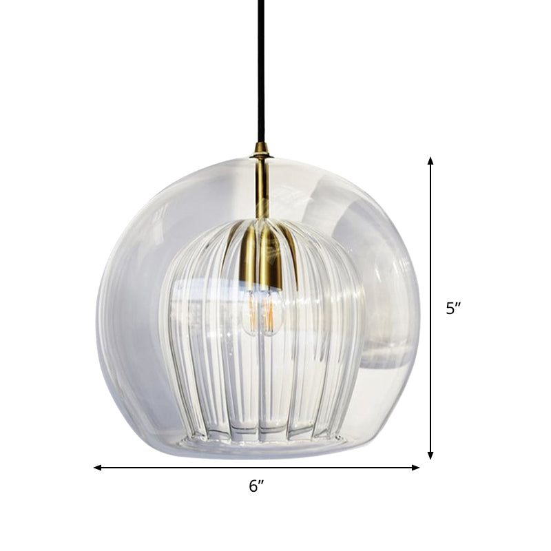 Globe Stairway Pendant Lighting Clear Glass 1 Head Nordic Hanging Lamp Kit, 6"/8"/10" Wide