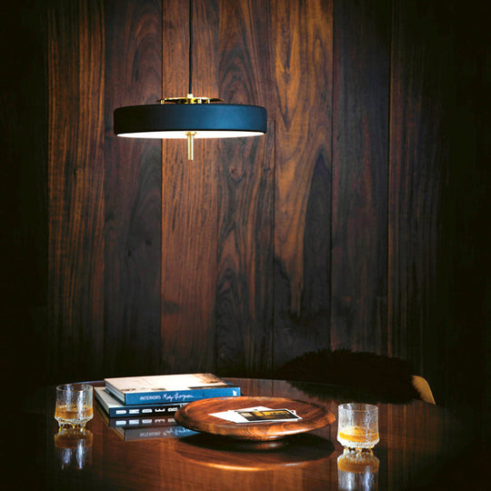 Modern Drum Chandelier - Light Blue/White/Black Metal 3-Light Dining Room Hanging Fixture