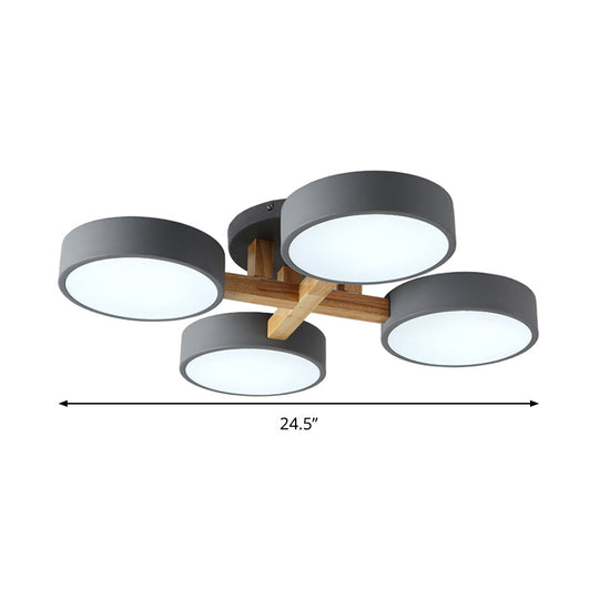 Macaron Metal 4-Head Circular Flush Mount Ceiling Light With Acrylic Diffuser - 21/24.5 Wide In