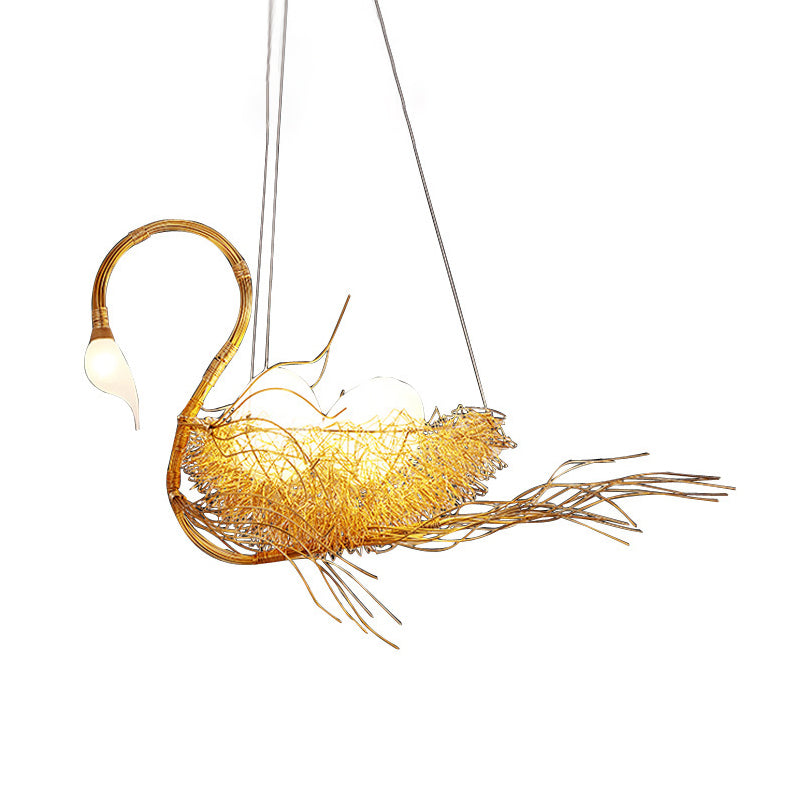 Modern Gold Goose Chandelier Light - Egg Design, 3-Light Metal Pendant