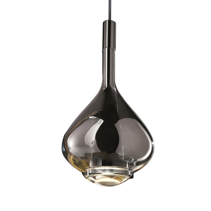 Modern Rose Gold/Clear/Smoke Glass Pendant Light - Beaker-Inspired Shape | 1-Light Dining Room Hanging Kit