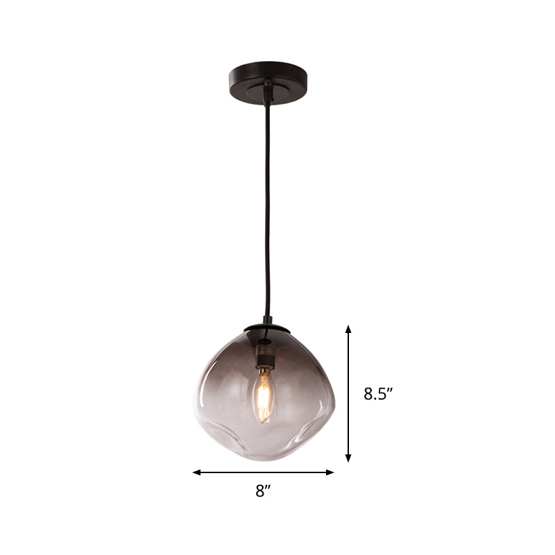 Smoke Gray Glass Nordic Pendant Light - Dimpled Oval Hanging Pendant - Baby Room Ceiling Fixture - 1 Light