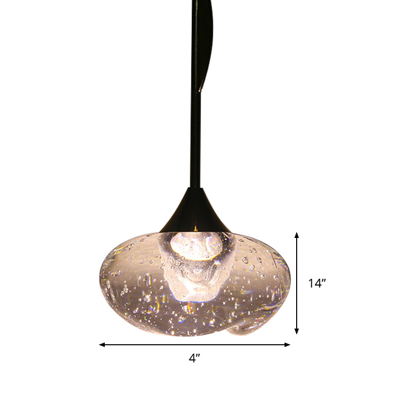 Brass Hanging Ceiling Pendant Light, Clear Seeded Glass Oval, Contemporary Style, 1-Light