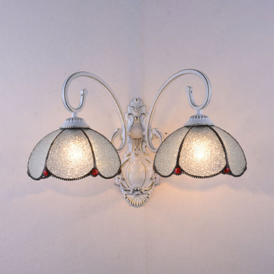 Scalloped Stained Glass Wall Light With Curved Arm - 2 Lights Traditional Sconce In