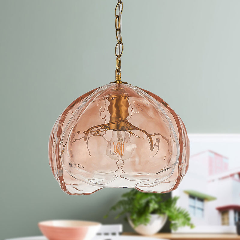 Pink Clear Glass Dome Pendant Light for Contemporary Dining Room