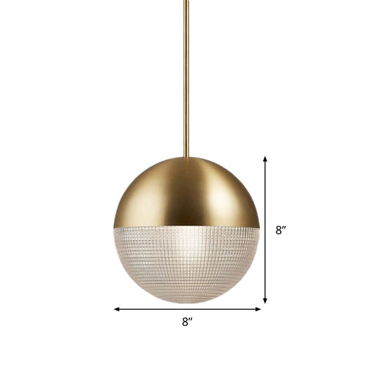 Contemporary Clear Prismatic Glass Ball Hanging Lamp - 1-Bulb Pendant Ceiling Light, Black/Gold - Bedroom Lighting