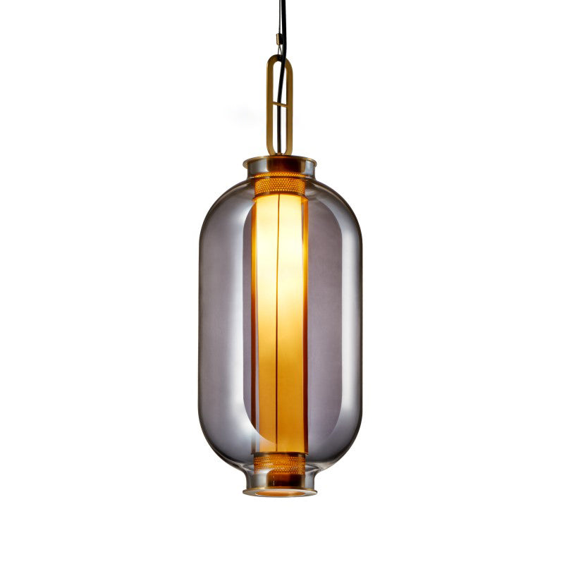 Modernist Smoke Glass Cylindrical Suspension Light - Stylish 1 Bulb Hanging Lamp For Living Room