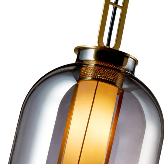 Modernist Smoke Glass Cylindrical Suspension Light - 1 Bulb Hanging Lamp for Living Room