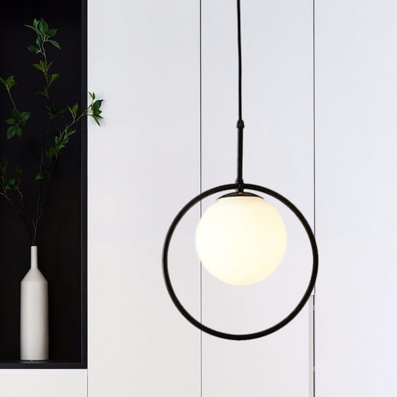 Contemporary Sphere Pendant Light - White Glass Ideal For Bedroom Ceilings