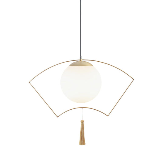 Modernist Milk Glass Globe Pendant Light with Gold Metal Frame - Bedroom Ceiling Hanging Fixture