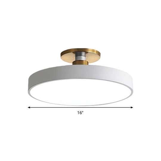 Drum Metal Ceiling Light Fixture - Nordic Led White Semi Flush Mount Lighting In Warm/White