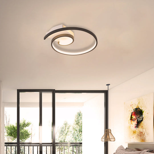 Ultra-Slim Curled Metal Led Flush Mount Ceiling Light - 16.5/20.5 Width Modern Style Black/White