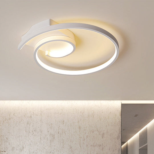 Ultra-Slim Curled Metal LED Flush Mount Ceiling Light - 16.5"/20.5" Width, Modern Style Black/White Lamp with Warm/White Light Options